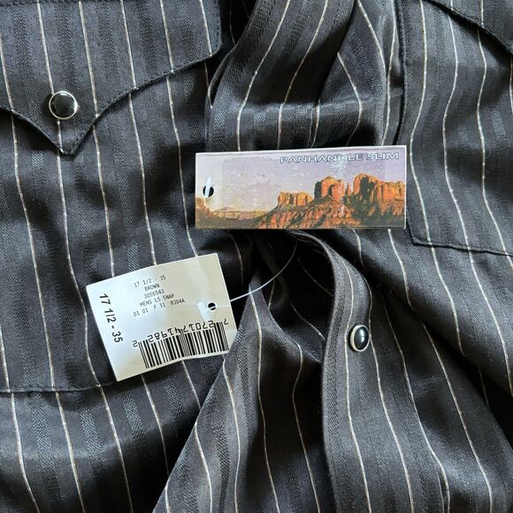 Panhandle Slim Western Shirt XL 17.5 35 Pearl Snap Black Pinstripe Retro NWT - Picture 12 of 15